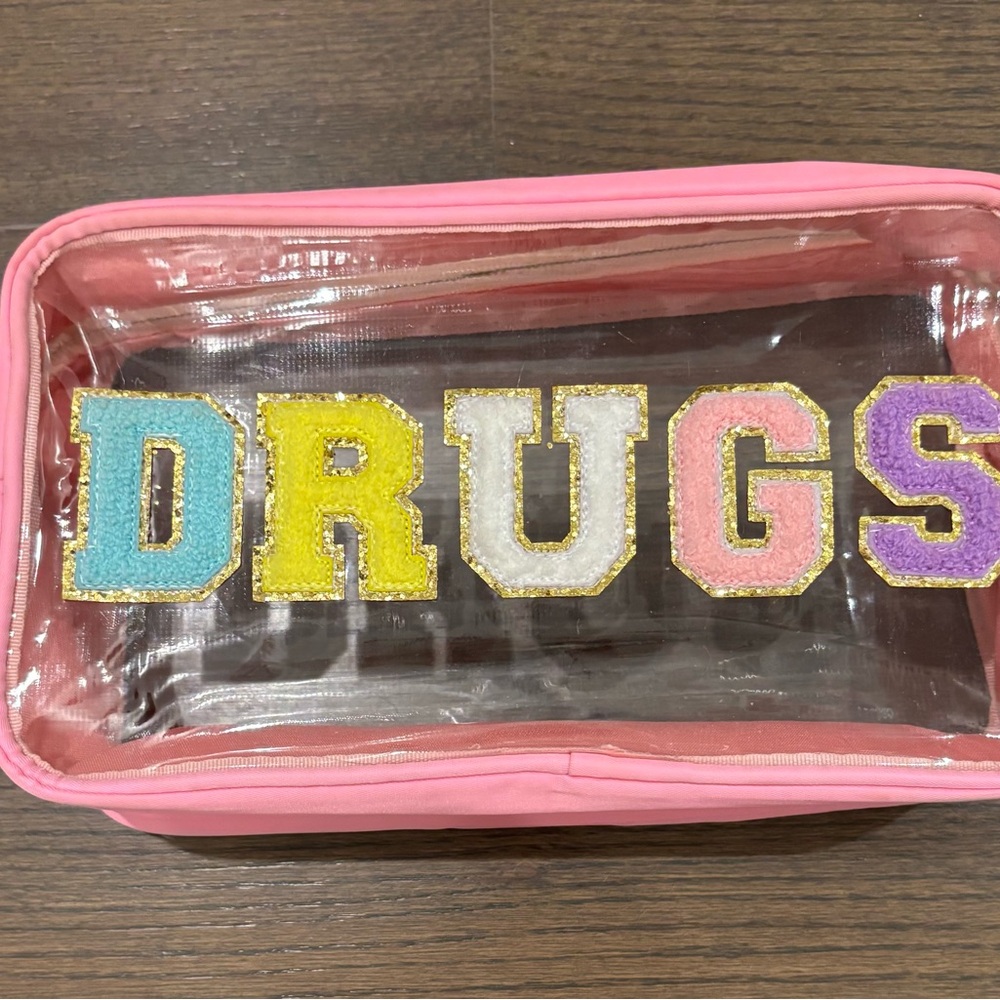 Pink Clear Lettered “DRUGS” Bag